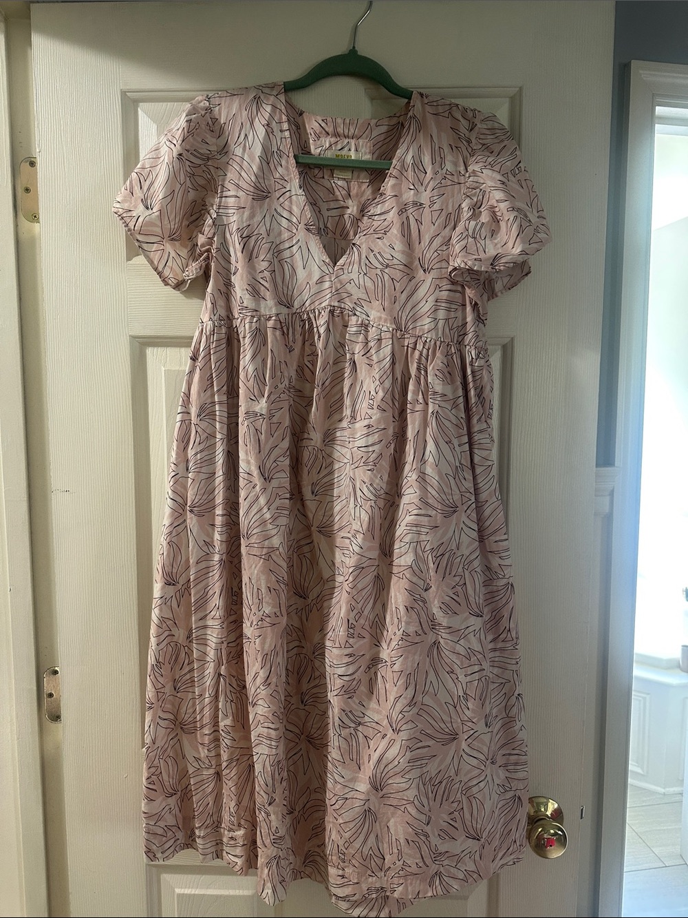 Anthropologie Pink Leaf-Print Midi Dress